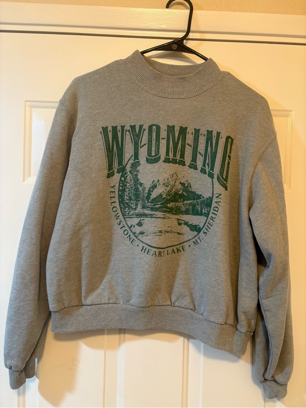 Hollister Gray Crewneck Sweatshirt with Green Wyoming Graphic